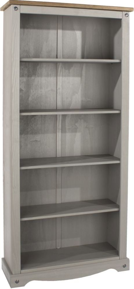 Product photograph of Corona Grey Mexican Pine Tall Bookcase from Choice Furniture Superstore.